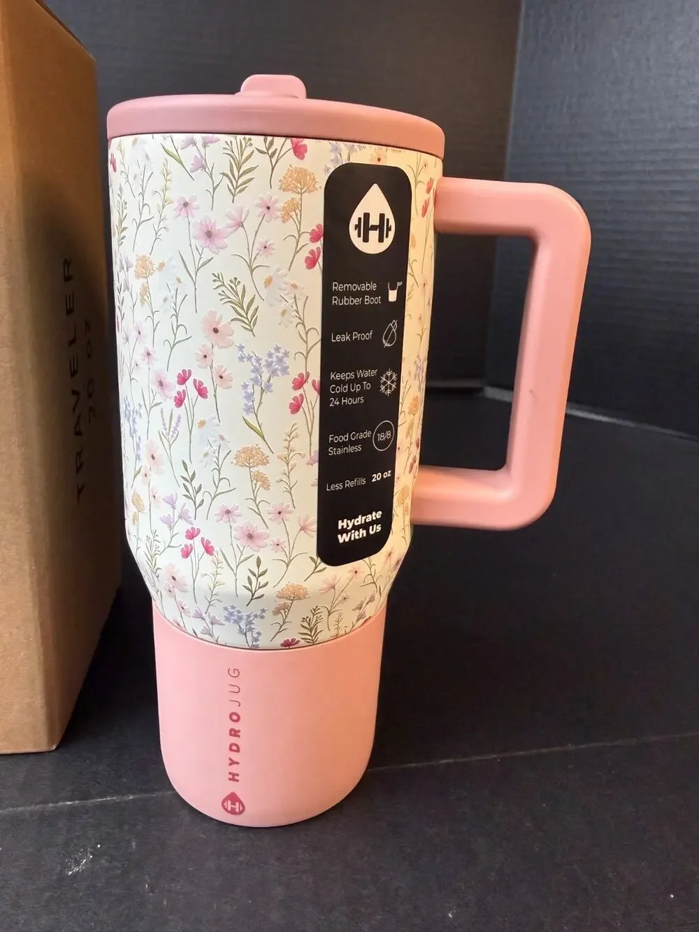 HydroJug Wildflower 20 oz Traveler Tumbler Floral Flowers NEW IN BOX